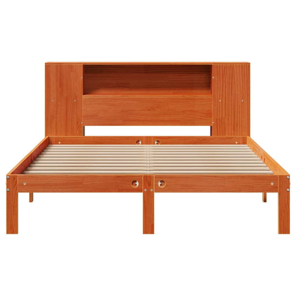 Solid Wood Bed with Shelf Without Mattress Wax Brown 135 x 190 cm