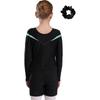 Girls Long Sleeve V Neck Rhinestones Contrast Color Leotard Waistband Shorts Hairband Dance Set