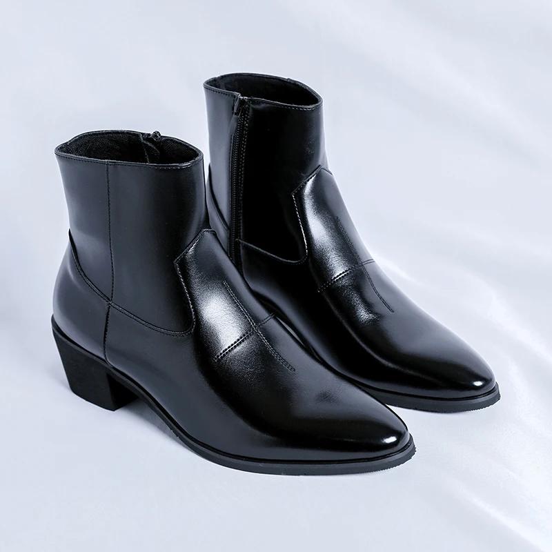 New Luxury Brand Men Designer Ankle Boots High Top Genuine Leather Chelsea Boots Classic Dress Business Outdoor Shoes
