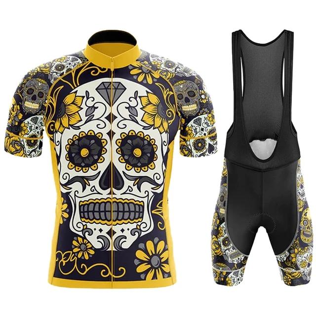 2026 Team Men Summer Skeleton Short Sleeve Cycling Jersey Set MTB Maillot Ropa Ciclismo Bicycle Wear Breathable Cycling Clothing