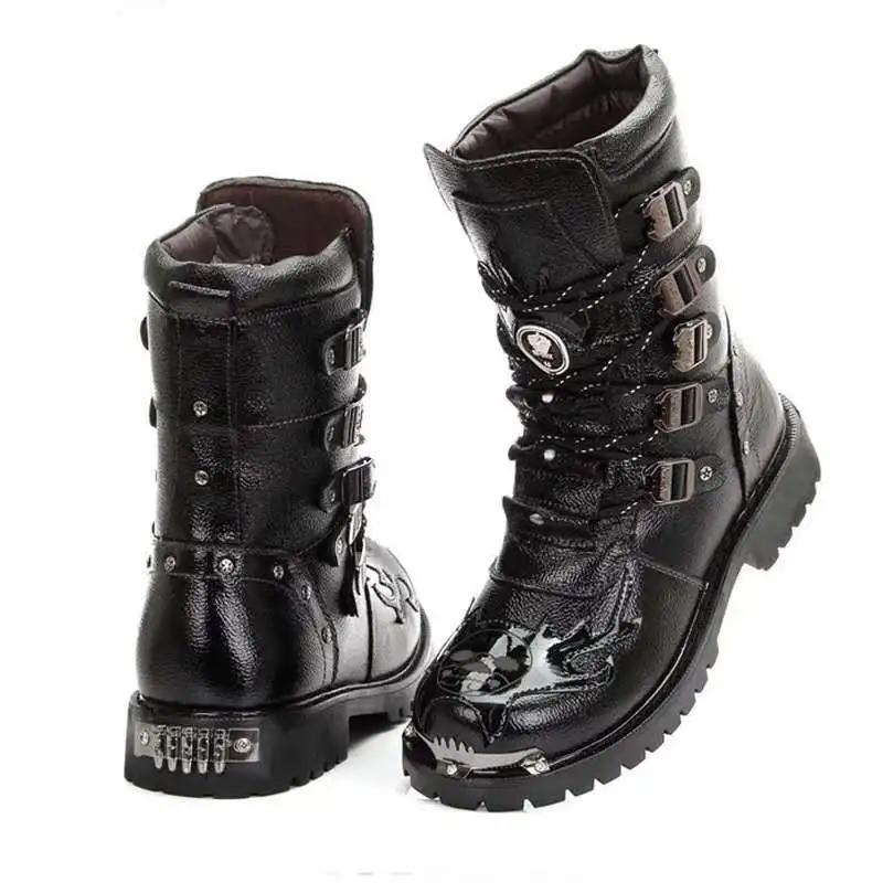 Fashion Men Motorcycle Boots Fashion Punk Rock Men Shoes Black High Top Tactical Boots Mens Casual Boot Steel Toe Shoes Men Safety Shoes