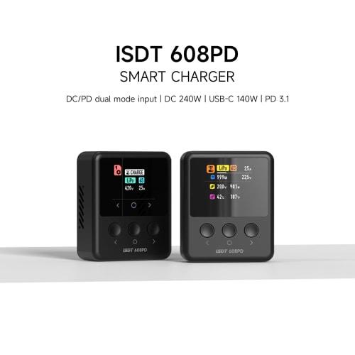 ISDT 608PD LiPo Battery Charger, DC 6S/240W/10A, USB C 100W/5A, Smart Charger for RC Batteries, Balanced Charging and Discharging, LiFe/LiPo/LiHV (1-6