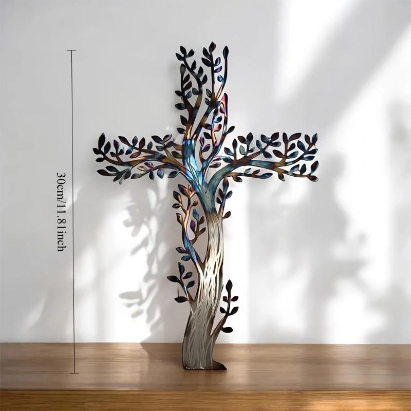 1PC Tree Metal Wall Art Cross Tree Tree of Life Wall Metal Pendant Wall Decoration