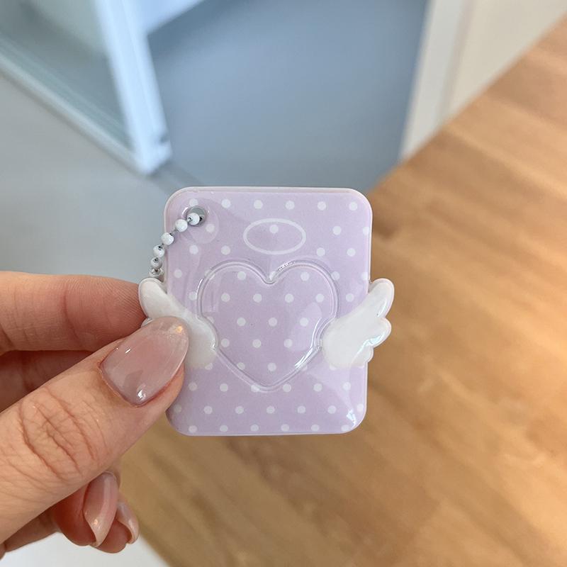 Polka Dot Angel Wing Card Holder 1 Inch Id Photo Card Case For Bag Charm Cute Couple Backpack Purse Keychain Pendant Decoration