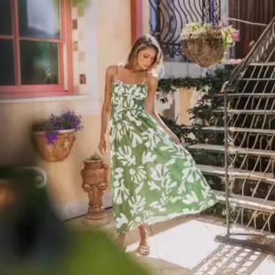 Fashion Niche Vacation Spaghetti Strap Backless High Waist Print Beach Long Comfortable Lightweight Recognition Elegant with Flattering Chic Dress