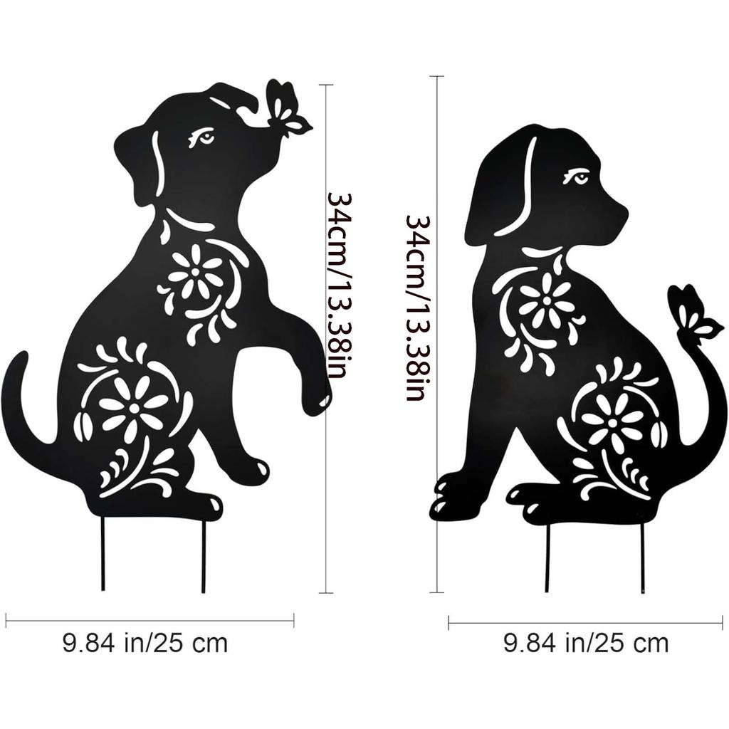 2 Pack Metal Dog Stakes Garden Decor Stakes Black Dog Silhouette Statue for Outside Metal Dog Ornaments for Outdoor Garden Home Patio Yard Decor