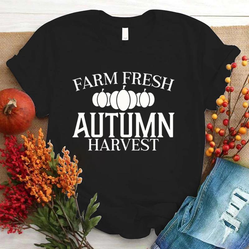 Hot Sales Farm Fresh Autumn Harvest Pumpkin T Shirts Women Men Summer Cool Short Sleeves Personality Harajuku T-Shirt