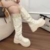 Stivali Alti da Cavaliere Donna 2026 Autunno Pizzo Piattaforma Moda Aumento Altezza Scarpe Stivaletti Lunghi Slim Punk da Donna Zapatos De Mujer