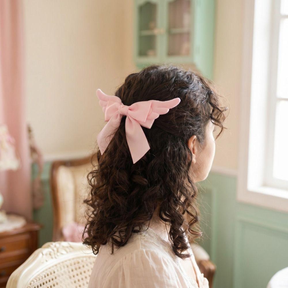 Creative Angel Wing Hair Clip Y2K Hair Barrettes Sweet Cool Satin Bow Hairpin  Girls