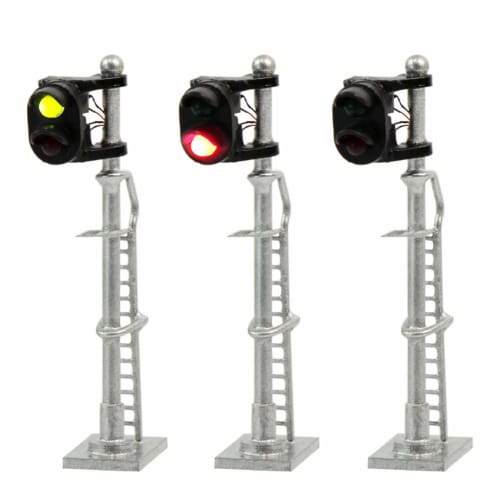 Set of 3 1:150 Silver Metal Traffic Lights, Dual-Light Traffic Signals, for Dioramas, Railway Models, Building Models, and Educational DIY Projects