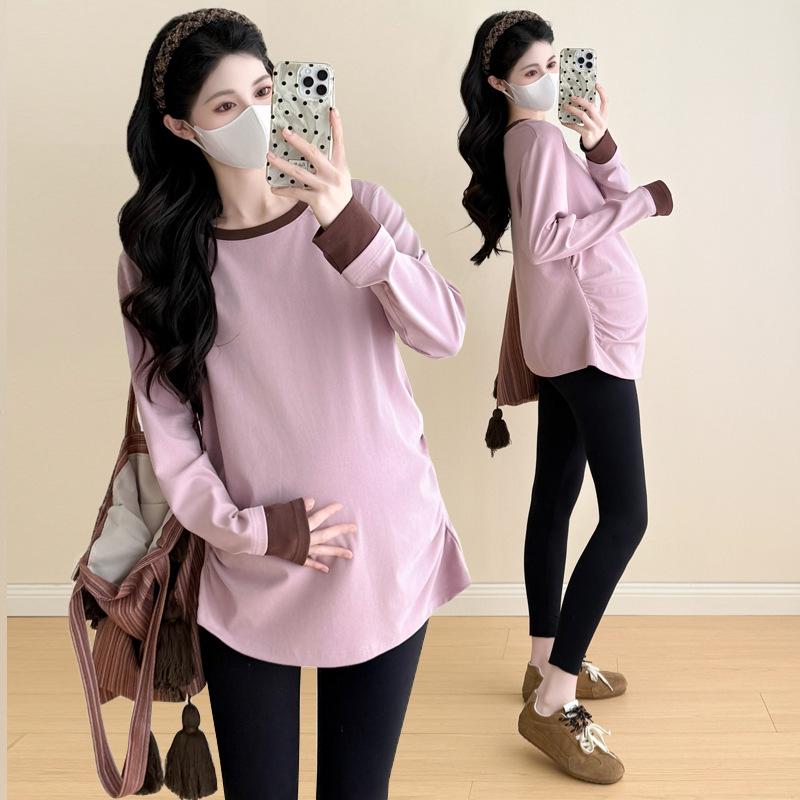 2026 Maternity Elastic Knit Long Sleeve Spring Fashion Slimming T-Shirt M
