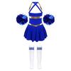 Girls Cheer Costume Sleeveless Crisscross Back Letter Print Patchwork Dress Pom Poms Striped Socks Set