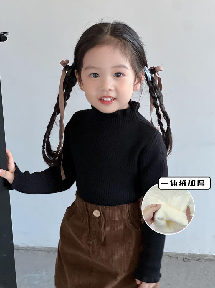 Kids Thickened One Piece Fleece Half Turtleneck Knit Sweater Anti Pilling Warm Base Layer Stylish Inner Wear Children Clothing