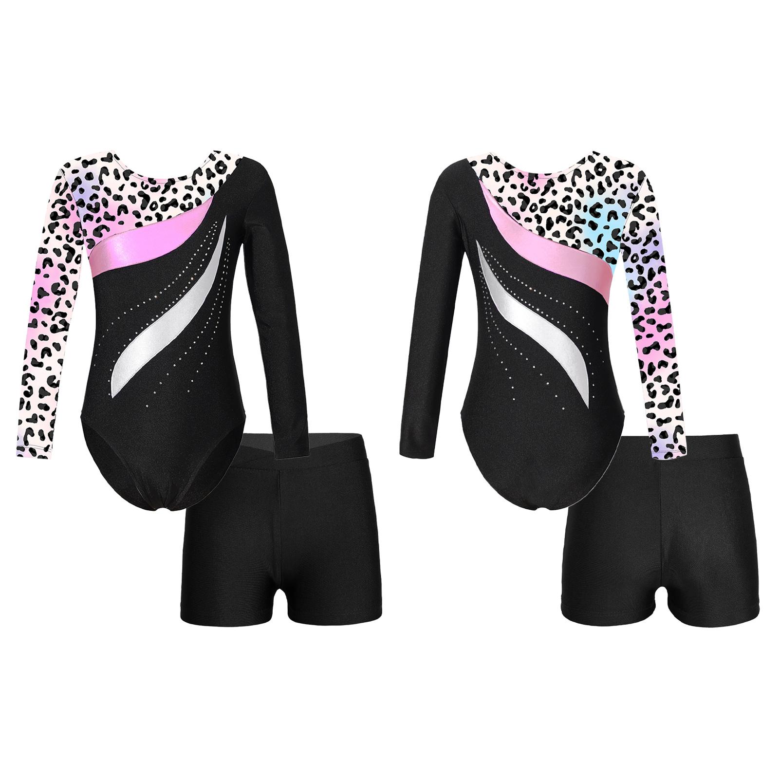 

Катання на ковзанах, танцювальний гімнастичний костюм, діти, дівчата, круглий виріз, трико з довгими рукавами та шорти 11-12 Years чорний