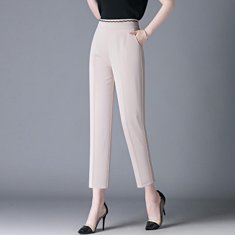 Women's Summer Elastic Waist Cropped Pants - Cool, Comfortable, Imitation Silk for Middle-Aged and Elderly