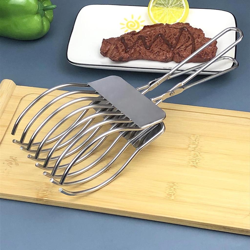 Stainless Steel Slicer and BBQ Tongs Portable Bread, Ham Meat Cutting Tool for Grilling Home Use