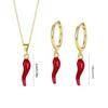 Creative Enamel Red Chilis Pendant Necklace With Matching Earrings Gold Plated Stainless Steel Jewelry Set For Women