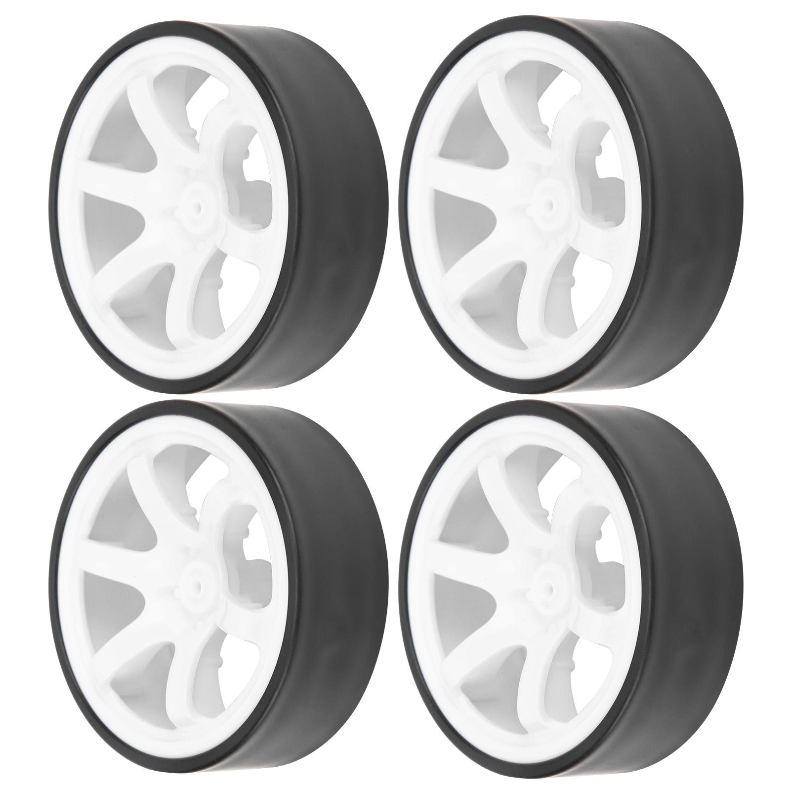 

4 шт. Пластикові колісні диски з 6 спицями та гумовими шинами для 1 10 RC дрифт-кару шосейного дрифту білий