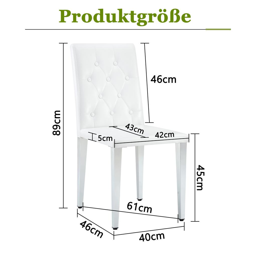 Set of 4 dining chairs in pure white with high-gloss silver - light luxury. The first choice for European dining areas. Silver-coloured metal legs.