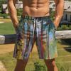 Herren Kordelzug Elastischer Bund Shorts Mehrfarbig Wald Ölmalerei Vollprint Unterteile