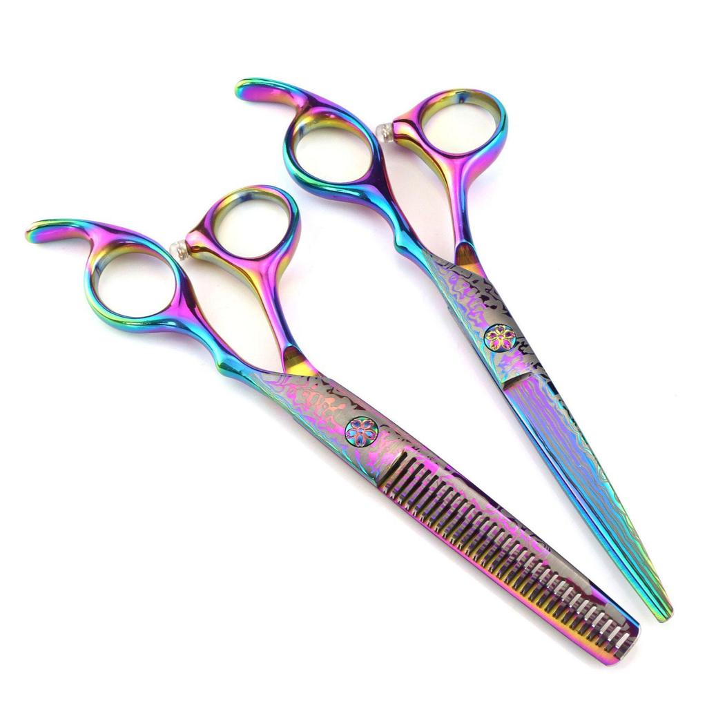 6.0" Color Damascus Hairdressing & Thinning Barber Scissors