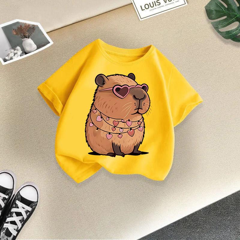 Nouveau T-shirt d'été mignon Animal Capybara Mode Imprimé pour Enfants Manches Courtes Mode Vêtements pour Enfants Purs