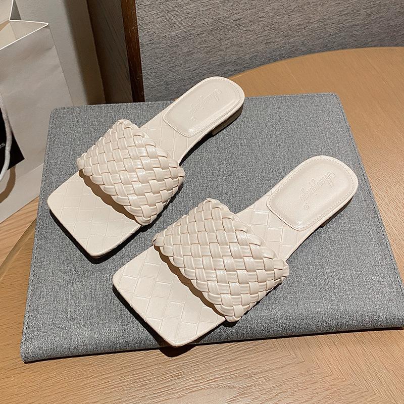 Fashion 2025 Luxury Knitted Leather Shoes Femme Summer Slippers Cross Weave Flat Sandalias Mujer Open Toe Slides Clogs Woman Flip Flops