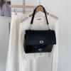 Lazy Wind Simple Black Tote Bag New Commuter Handbag Clamshell Lock Crossbody Shoulder Bag Women
