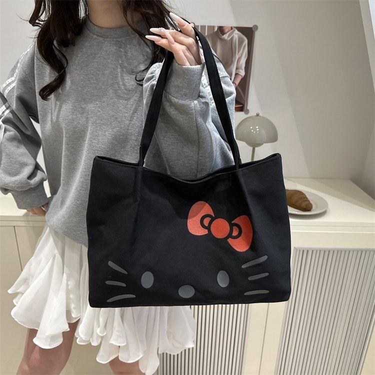 Hello Kitty Trendy Canvas Handbag With Durable Material And Double Shoulder Straps For Women
