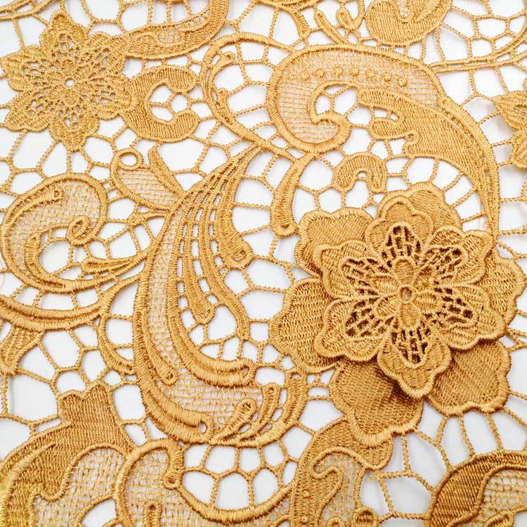 Water-Soluble Lace Fabric, Polyester Silk Embroidery Full, Heavy Industry Ordering, Gold, Cashew Pattern Embroidery Cloth