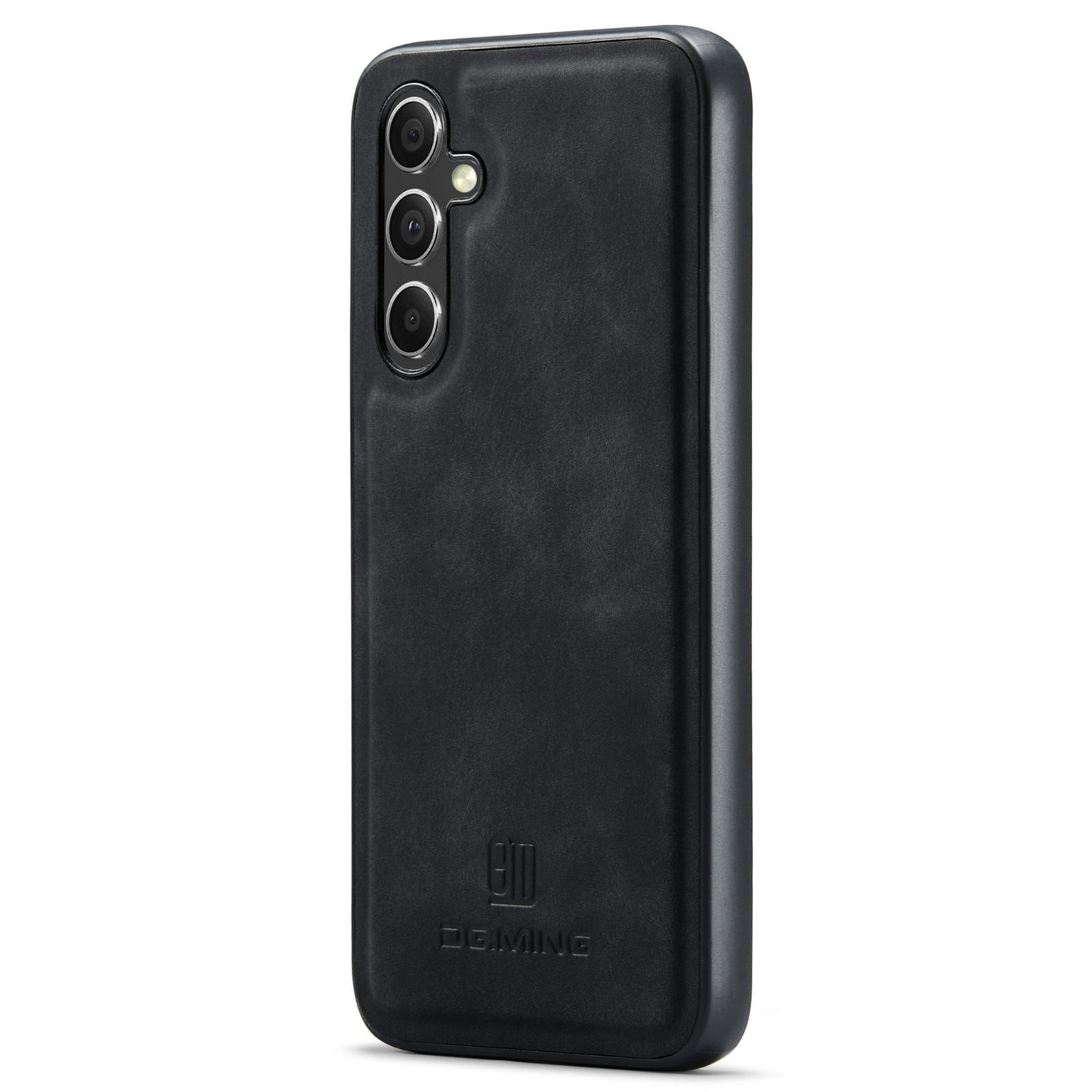 

DG.MING For Samsung Galaxy S24 FE Case PU Leather Covered PC+TPU Hybrid Phone Shell Black