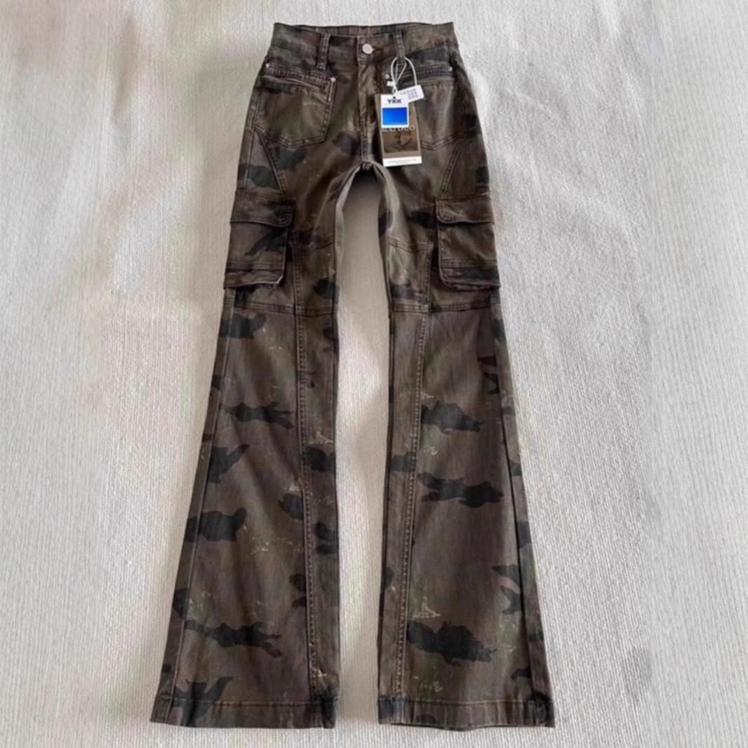 

Women s Summer Camo Micro-Flare Jeans: Retro High Street Slimming Cargo Pants M камуфляжний