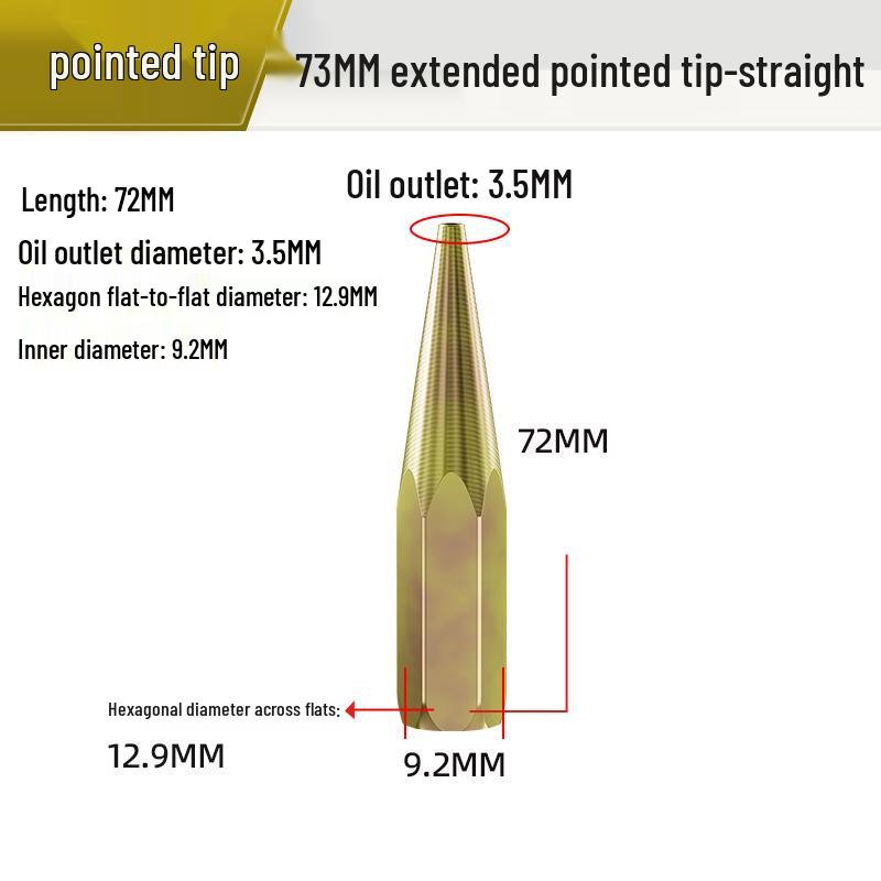 Needle-Type Grease Gun Nozzle Tip Set, Rigid Barrel, Pointed Grease Nozzle Head, Tube Accessories