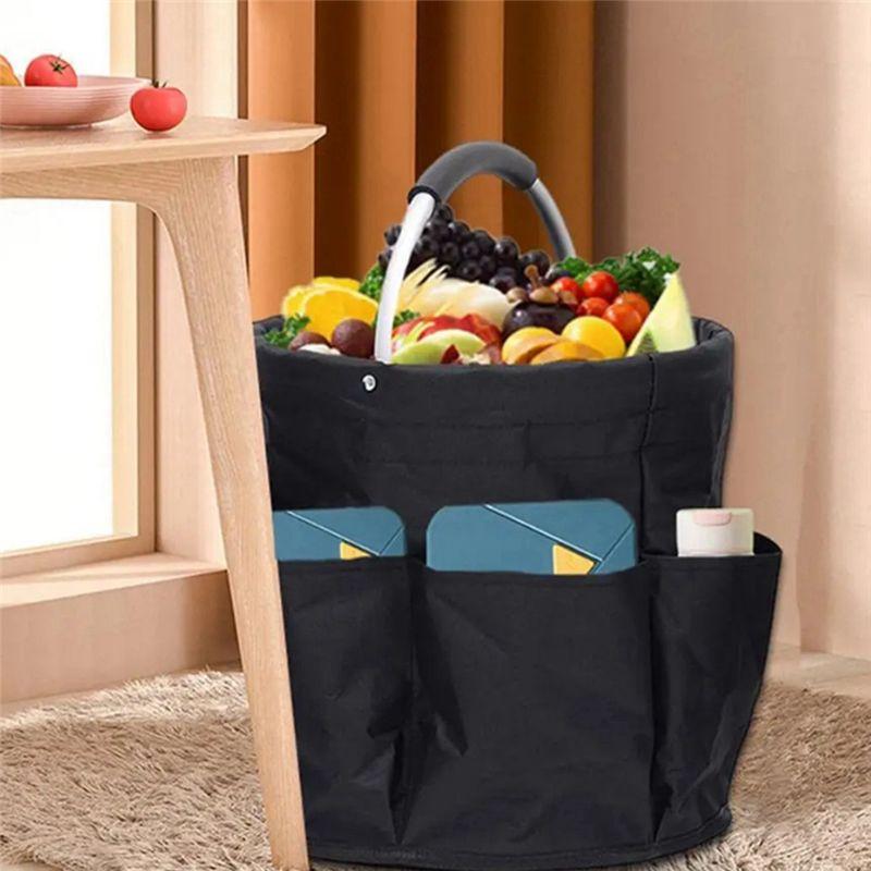A84E-Schwarz Tragbare Faltbare Aufbewahrungstasche Gartengerätetasche Manuelle Werkzeugtasche Pflanzzubehör Einkauf Campingkorb 28 cm x 28 cm