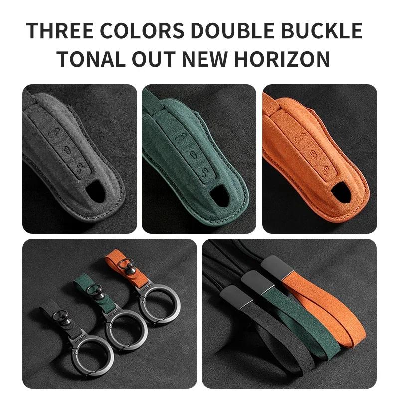 AABKS1 Car Key Case Cover for Porsche Panamera Cayenne 971 911 9YA Macan Boxster 3 Buttons Suede Car Remote Key Shell Fob Accessories