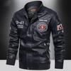 Frühling und Herbst Herren Motorradanzug Lederjacke Color Blocking Amerikanischer Baseballkragen Pilot Freizeit PU-Lederjacke