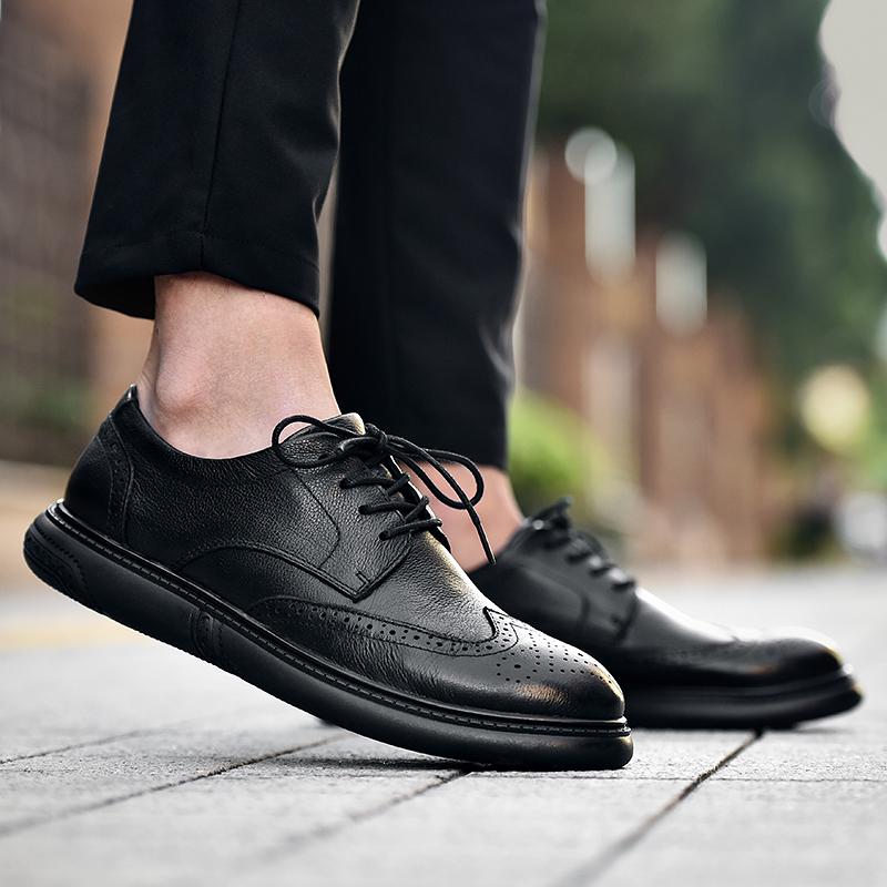 New Genuine Leather Men'S Shoes Classic High-Quality Styles Dress Up For Daily Business Adult Shoes Black Versatile Brogue