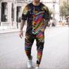 Summer Fashion Striped Simplest Bee Pattern 3D Printed Fashion Short Sleeved T-shirt Long Pants Men's Set