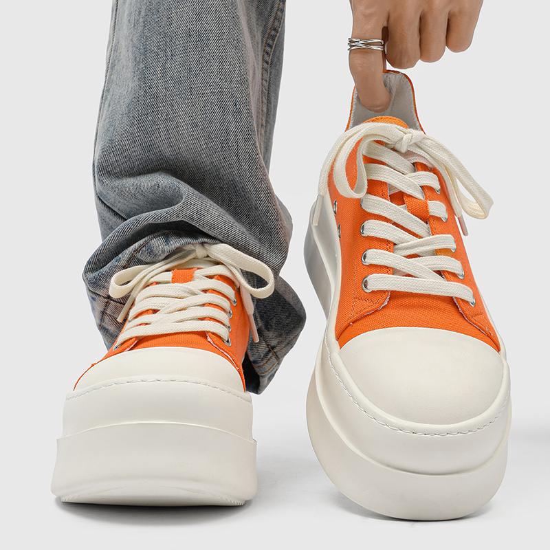 Fashion Youthful And Trendy Men's Casual Solid- Color Canvas Shoes With Lace -Up Thick-Soled Design Comfortable Urban Style Sports Shoes