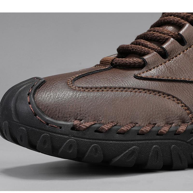 Men's High-top Leather Boots Casual Sneakers Winter Plush Shoes Snow Boots