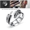 Feather Shaped Titanium Steel Opening Ring Men"s Fashion Finger Jewelry (8#)