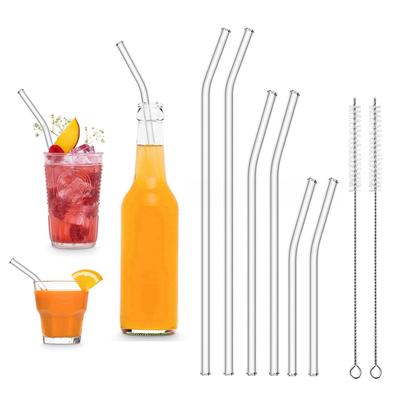 6 Stück 3 Größen Glasstrohhalme Wiederverwendbare Trinkhalme für Cocktail Smoothies Transparent Umweltfreundlich Lange Flaschen Glasstrohhalme