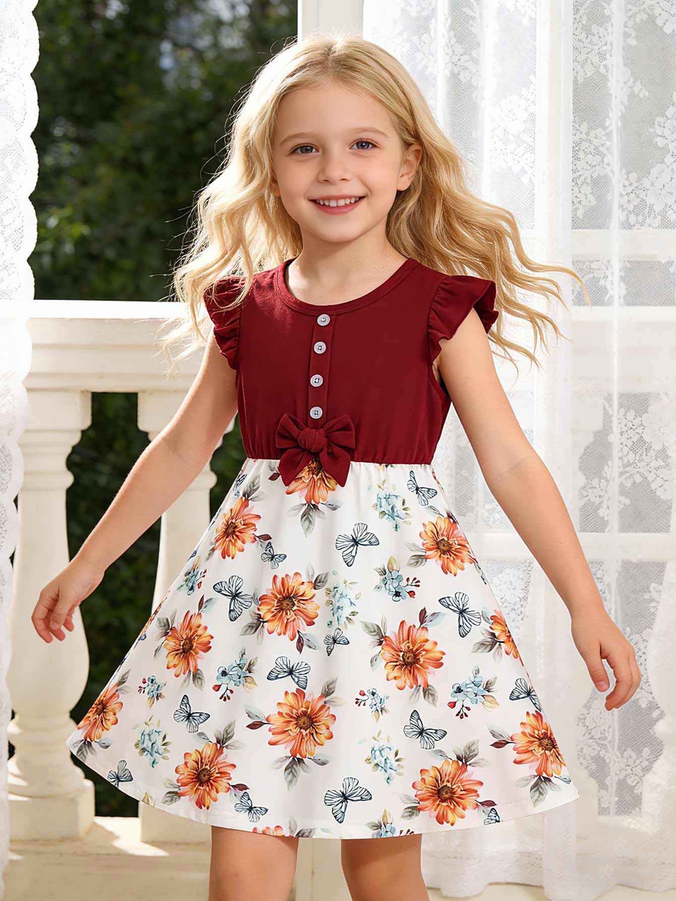 

Little Girls Summer Dress, Rose Red Sleeveless Casual Toddler Dress 2-8 Years, Soft Polyester Blend Kids Clothes 2Y красный