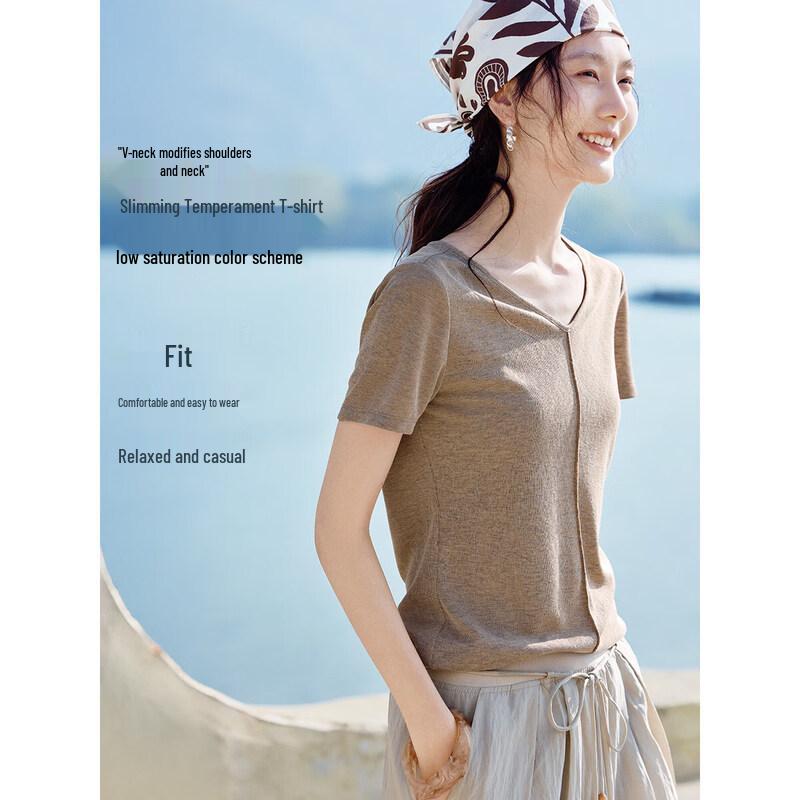 XWI Women s Textured V-Neck T-Shirt S