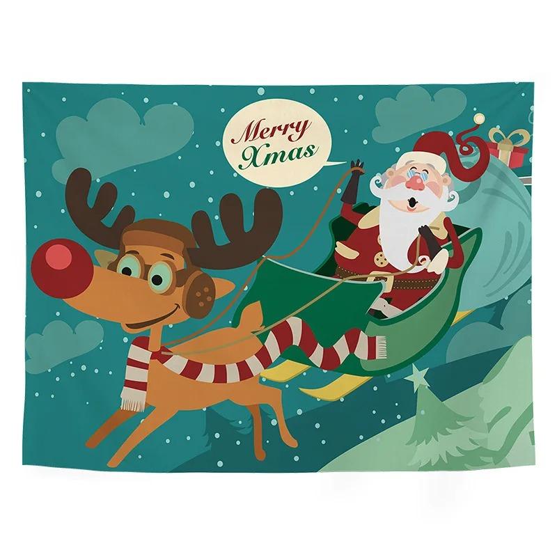 Cartoon Santa Claus Pattern Tapestry Home Bedroom Living Room Wall Decoration Christmas Theme Tapestry