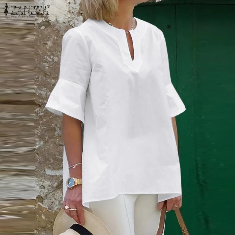 

ZANZEA Летняя женская блузка с коротким рукавом и v-образным вырезом, повседневные свободные топы