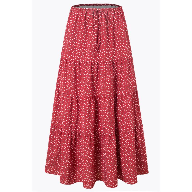 Women's Casual Maxi Skirts Summer Boho Solid Beach Elastic High Waist Pleated A-Line Flowy Swing Long Maxi Skirts Elastic Waist Long Skirt for Women
