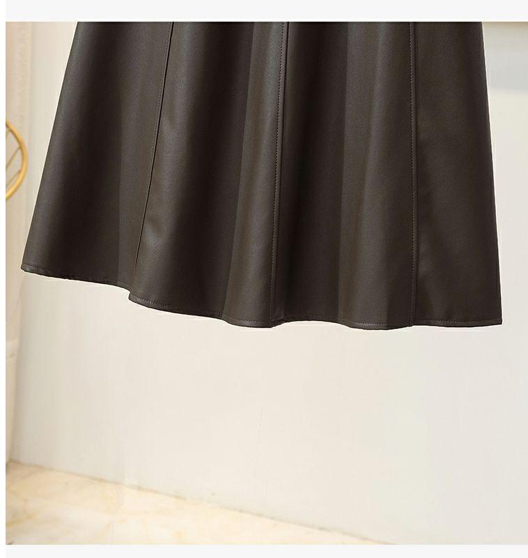 Szykowna spódnica midi A-line ze skóry PU dla kobiet - Kolekcja wiosenno-jesienna 2023 w stylu koreańskim