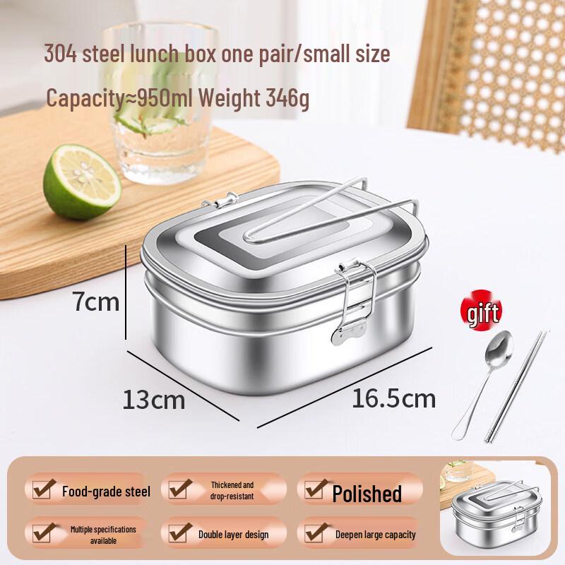 Portable 304 Stainless Steel Double-Layer Bento Lunch Box