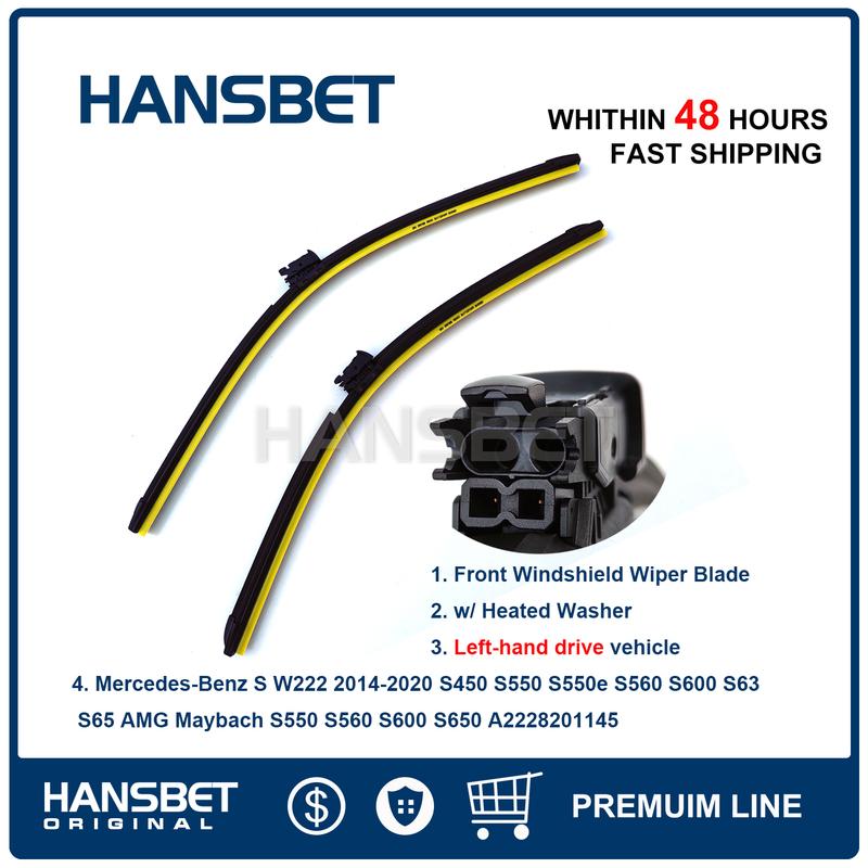Front Window Windshield Wiper Blade Set w/ Heated Washer For Mercedes S-Class W222 Maybach S450 S550 S550e S560 S600 2228201145